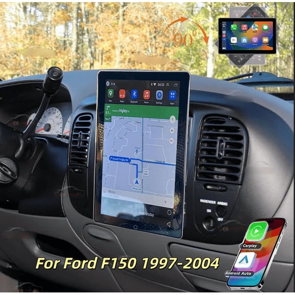 FENGXIH Android 15 10.1" For Ford F150 1997-2004 Double Din Radio Rotated - Built-in Wireless CarPlay/Android Auto + Bluetooth, SWC & Backup Camera, ​2+32G
