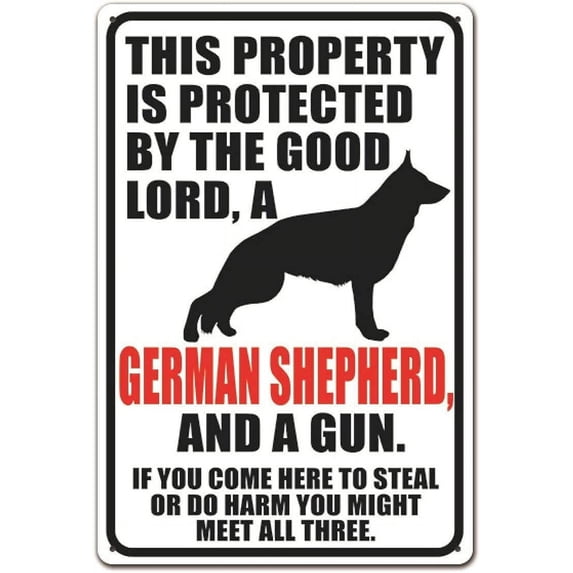 FENGYIN ART, German Shepherd Warning Signs, Beware of German Shepherd Sign, beware dog sign,PreDrilled Holes for Easy Mounting TP200104, 8x12 In