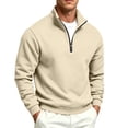 thumbnail image 1 of FENGYOU Mens Casual Quarter Zip Sweatshirt Fleece Lined Thick Pullover Stand Collar Long Sleeve Regular Fit Solid Top Khaki 3XL, 1 of 6