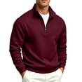 thumbnail image 1 of FENGYOU Mens Casual Quarter Zip Sweatshirt Fleece Lined Thick Pullover Stand Collar Long Sleeve Regular Fit Solid Top Wine L, 1 of 6