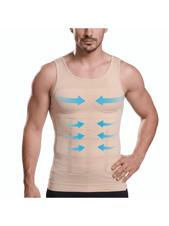 Mens Compression Tank Top Slimming Body Shaper Vest Chest Binder Undershirt High Stretch Tummy Control Base Layer Complexion 3XL
