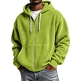 thumbnail image 1 of FENGYOU Mens Corduroy Zip Up Hoodie Oversized Drop Shoulder Sweatshirt Ribbed Long Sleeve Hooded Jacket Casual Pullover Green L, 1 of 5