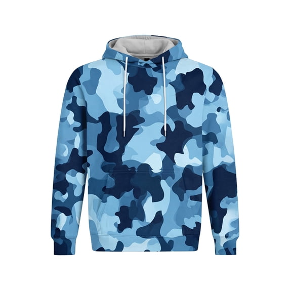 FENGYOU Mens Fleece Lined Pullover Hoodie Long Sleeve Hooded Sweatshirt Relaxed Fit Camo Print Casual Streetwear Top Light Blue 2XL