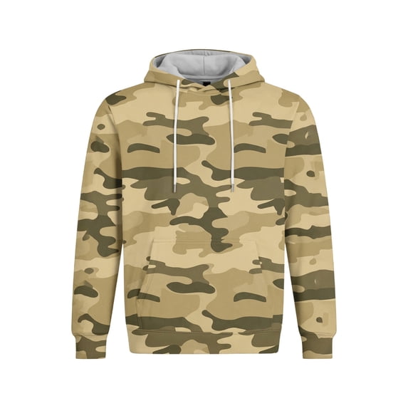 FENGYOU Mens Fleece Lined Pullover Hoodie Long Sleeve Hooded Sweatshirt Relaxed Fit Camo Print Casual Streetwear Top Light Brown 2XL
