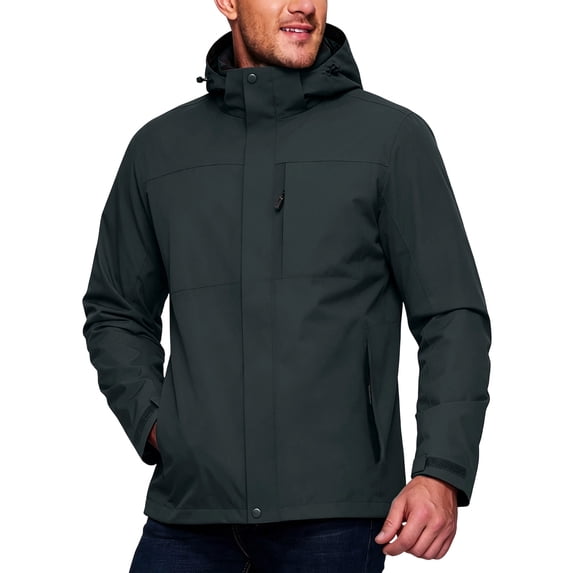 FENGYOU Mens Outdoor Windproof Waterproof Jacket Lightweight Breathable Hooded Shell Coat for Spring Autumn Hiking Travel Dark Gray L