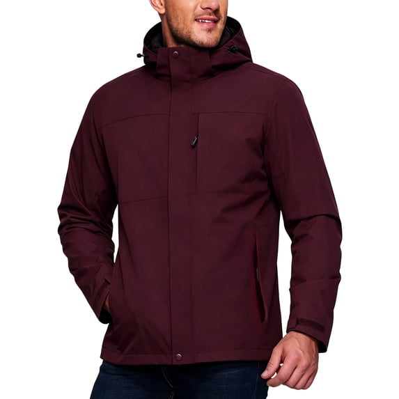 FENGYOU Mens Outdoor Windproof Waterproof Jacket Lightweight Breathable Hooded Shell Coat for Spring Autumn Hiking Travel Wine M