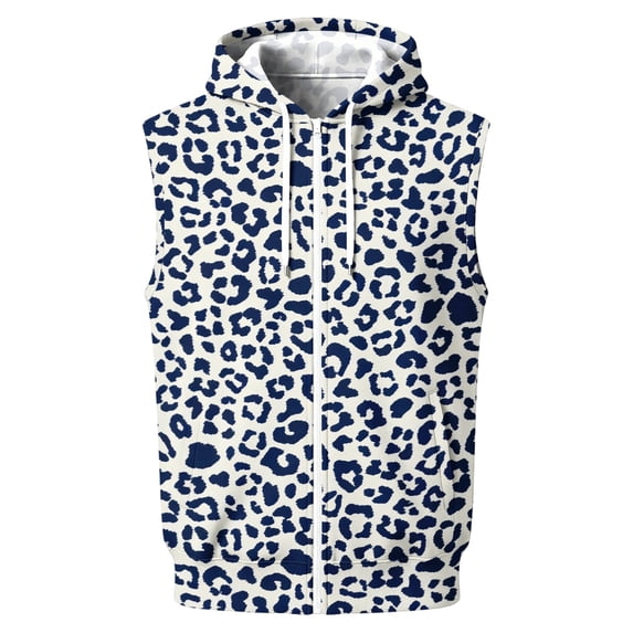 FENGYOU Mens Sleeveless Zip Up Hoodie Vest Casual Athletic Hooded Jacket with Leopard Print Lightweight Fleece Outerwear Sky Blue XL