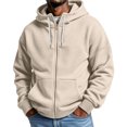 thumbnail image 1 of FENGYOU Mens Waffle Knit Zip Up Hoodie Long Sleeve Drawstring Hooded Sweatshirt Relaxed Fit Casual Full Zip Jacket Beige L, 1 of 5