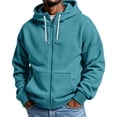 thumbnail image 1 of FENGYOU Mens Waffle Knit Zip Up Hoodie Long Sleeve Drawstring Hooded Sweatshirt Relaxed Fit Casual Full Zip Jacket Cyan XL, 1 of 5