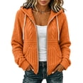 thumbnail image 1 of FENGYOU Womens Zip Up Hooded Cardigan Cable Knit Jacket Loose Casual Long Sleeve Outerwear with Pockets Drawstring Hood Orange M, 1 of 6