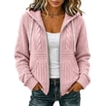 thumbnail image 1 of FENGYOU Womens Zip Up Hooded Cardigan Cable Knit Jacket Loose Casual Long Sleeve Outerwear with Pockets Drawstring Hood Pink XL, 1 of 6