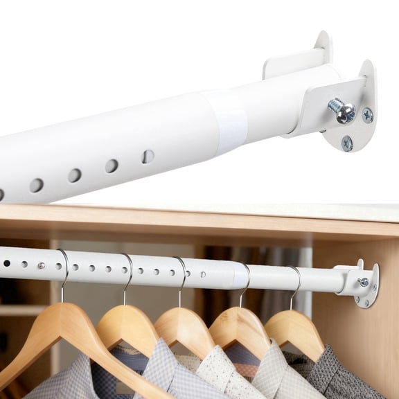 FENHRTVM Closet Rods for Hanging Clothes,17-28Inch Adjustable Length Matte White