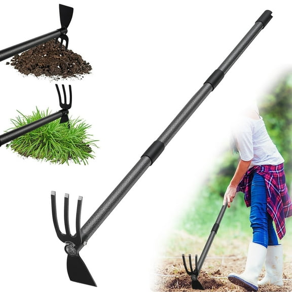 FENHRTVM Hoe Garden Tool, 45 Inch Garden Hoe Adjustable Long Handle, 2 in 1 Garden Hoe for Weeding, Stainless Steel Weeder Tool for Yard Long Handle, Gardening Hoe for Planting, Lossening, Digging