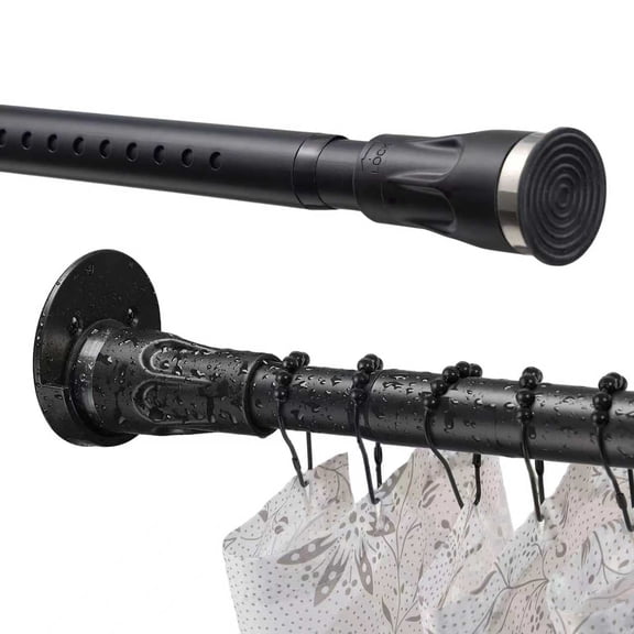 FENHRTVM Shower Curtain Rod Adjustable Tension Rod Length 40-87 Inch Sturdy Black Metal Rust Resistant for Windows Bathroom Closet