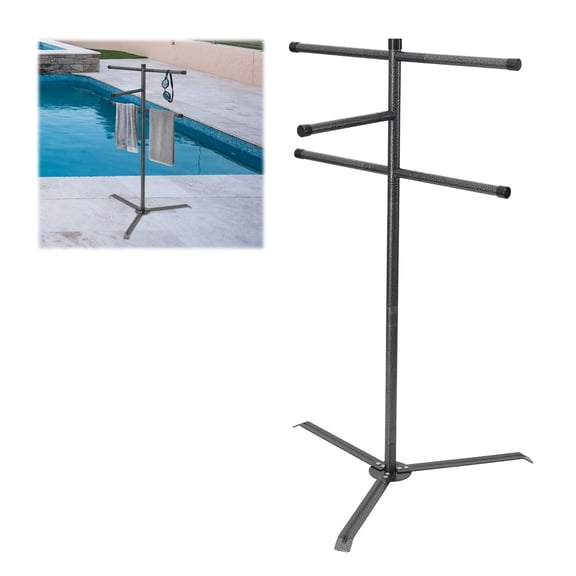 FENHRTVM Pool Towel Rack Outdoor,Sturdy Metal Outdoor Towel Rack for Pool 62in Hanger Towels, Swimsuits, Life Jackets and Gogglesm,Black