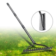 FENHRTVM Thatch Rake,Adjustable Garden Tool 72Inch 17 Teeth Heavy Duty Rake for Removing Leave Loosing Soil,Black