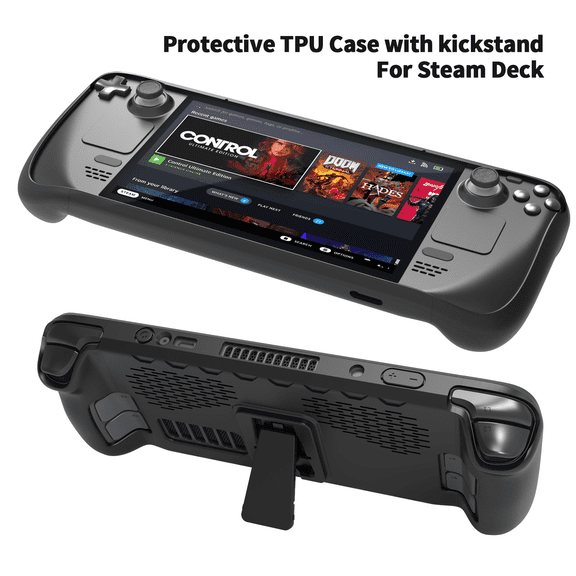 FENHYU Protective Case with Kickstand for Steam Deck, TPU Durable Protector for Steam Deck Kickstand Cover Case, Accessories Compatible with Steam Deck, Black