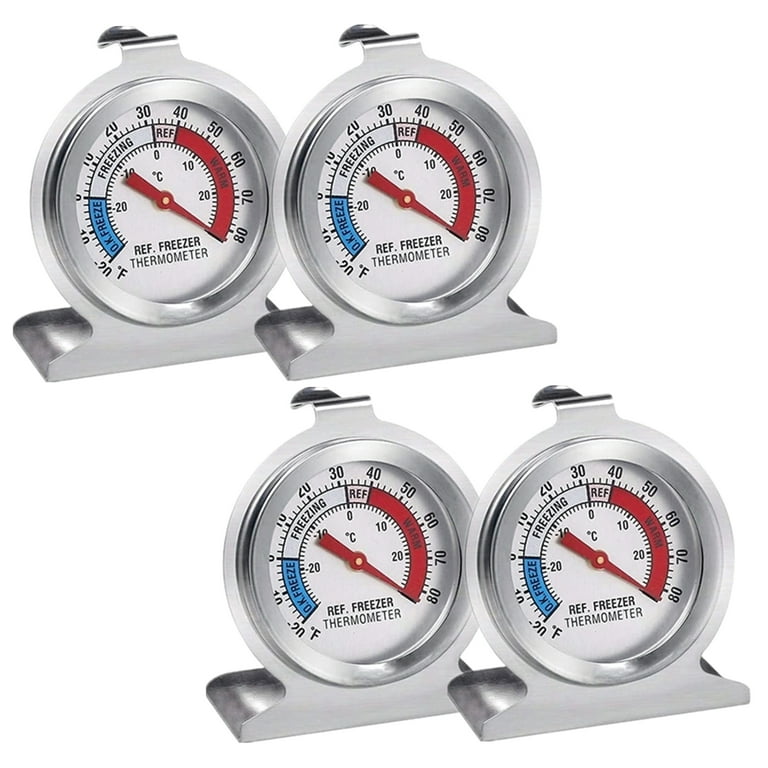 Fenkon 4 Pack Refrigerator Thermometer Large Dial Freezer Thermometer, Size: 6*3.2*6.2cm, Silver