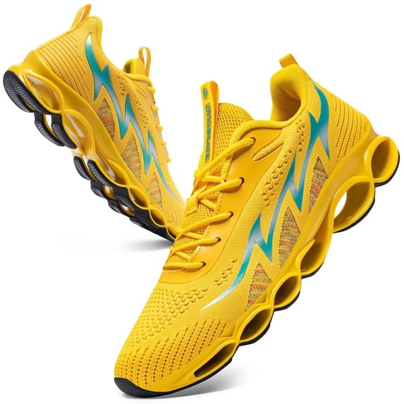 FENLERN Mens Running Shoes Lightweight Walking Sports Sneakers Yellow Size 9