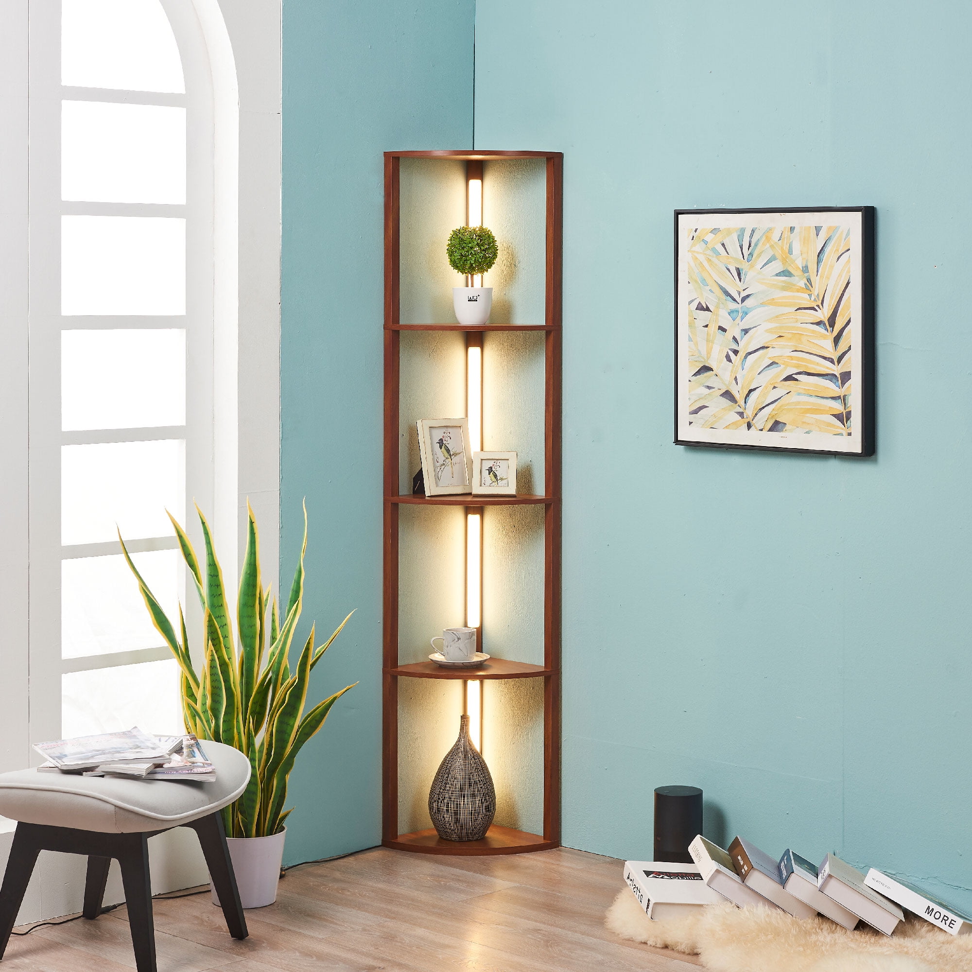 Wooden Aesthetic Floor Lamp With Shelve For Living Room, Bedroom