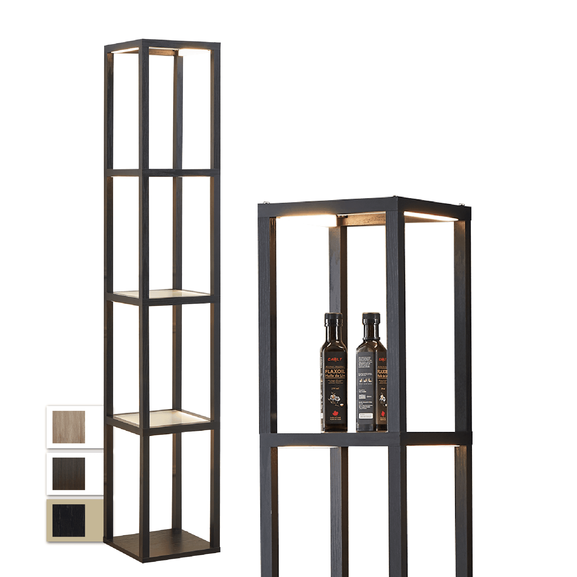 FENLO Fantasy Tempered Glass Display Shelf with LED Dimmable Lights, Display Black, 66