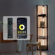 "FENLO 64"" 4-Light Wood Corner Shelf with LED Lights, Modern Dimmable Floor Lamp"
