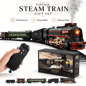 FENMING 624B Electric Railway Train Set for Kids with Remote Control, Steam Mist, LED Lights, Sound, Rechargeable Battery and Track, Ages 3+