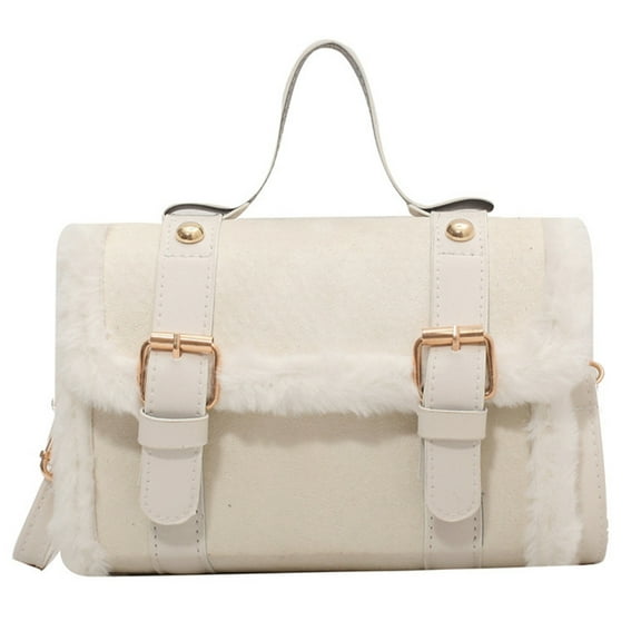 FENOHREFE 2024 Women's Winter Furry Plush Velvet Small Square Handbag French Style Crossbody Purse Shoulder Bag for Women Girls