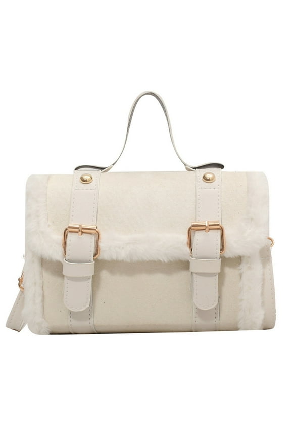 2024 Women's Winter Furry Plush Velvet Small Square Handbag French Style Crossbody Purse Shoulder Bag for Women Girls