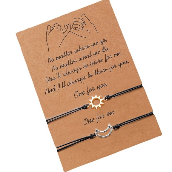 FENOHREFE 2Pieces Stylish Sun And Moon Themed Bracelets Adornment For Lovers Crafted With Alloy And Wax Cord For Daily Wear