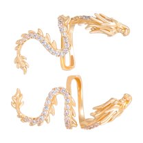 FENOHREFE 2pcs Fashion Crystal Dragon Ear Bone Clip for Women Men Punk Metal Irregular Piercing Jewelry Ear Cuff Wedding Gifts