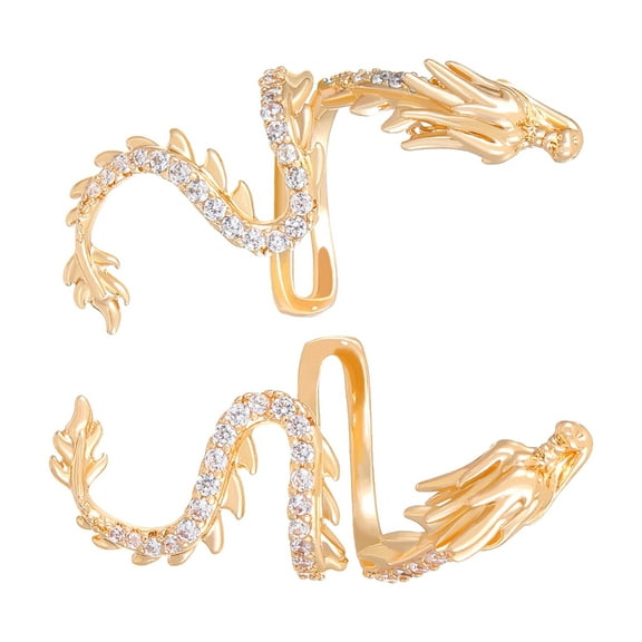 FENOHREFE 2pcs Fashion Crystal Dragon Ear Bone Clip for Women Men Punk Metal Irregular Piercing Jewelry Ear Cuff Wedding Gifts
