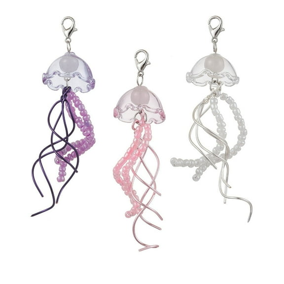 FENOHREFE 3pcs Handmade Sturdy Glass Bead Jellyfish Winds Chimes Keychain Ornament Accessory for Unique and Artistics Styles