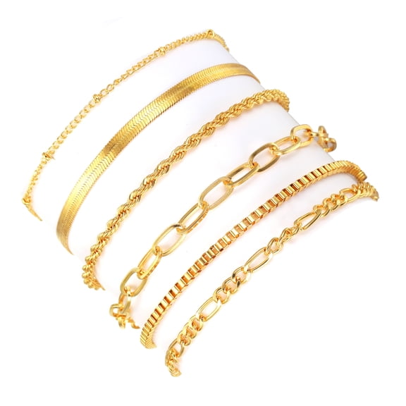 FENOHREFE 6pcs Elegant Gold Bracelets for Women 14K Real Gold Plated Stackable and Comfortable Wear Statement Pieces Set