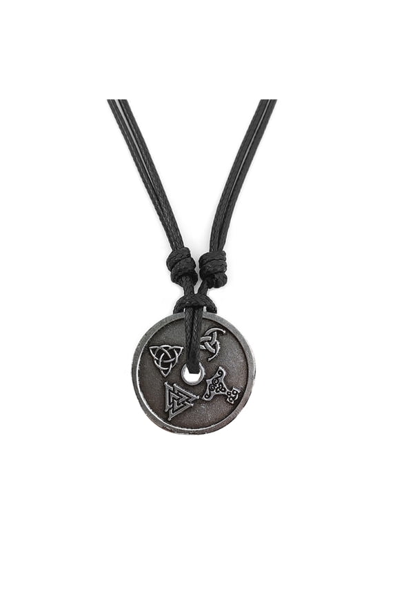 Adjustable Round Rune Pendant Necklace Adjustable Length Clavicle Chain Ethnic Neckchain for Cultural Enthusiasts