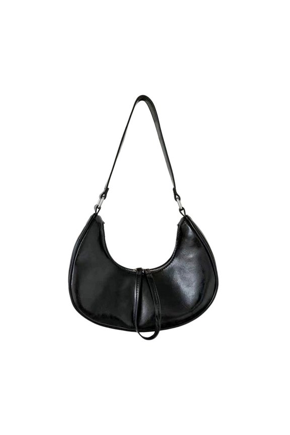All-matching Half Moon Bag for Women Pillow Shoulder Bag Soft PU-Leather Underarm Bag Ladies Solid Color Bag