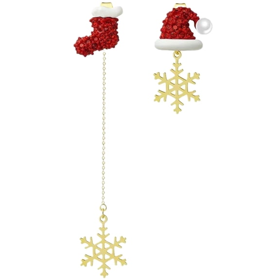 FENOHREFE Asymmetric Snowflake Christmas Boot Hat Drop Earrings Long Tassels Earring for Women Ear Rings Party Accessories