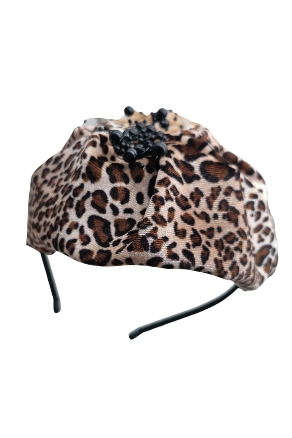 Bowknot Hairhoop Half Caps for Women Elegant Animal Pattern Headband Nonslip Sweet Fascinator Hairband for Formal Dress