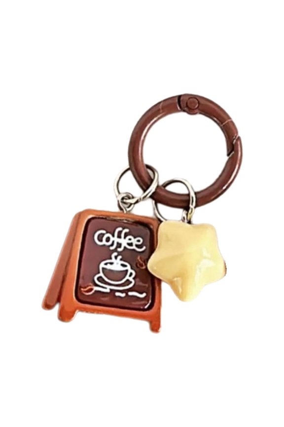 Creative Coffee Shop Star Keychain Unique Designing Key Holder Metal Resin Pendant Decoration for Fashion Enthusiasts