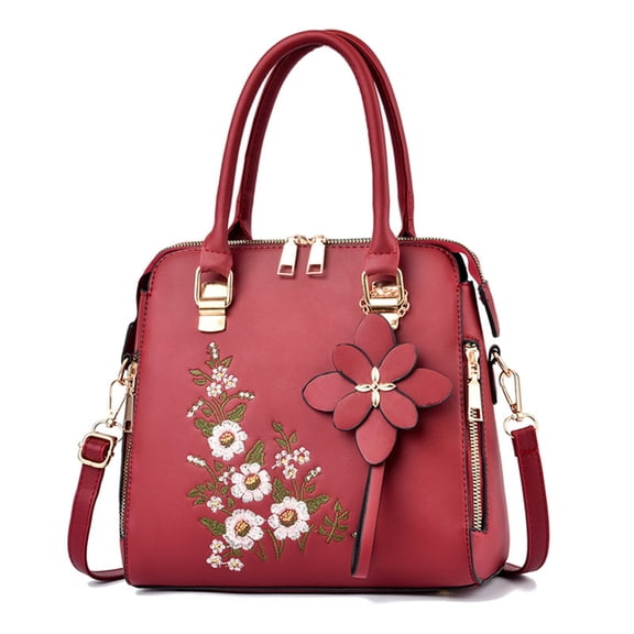 FENOHREFE Elegant Embroidery Crafted Handbag PU Leather Crossbody Bag Shoulder Purse Suitable for Fashion Women