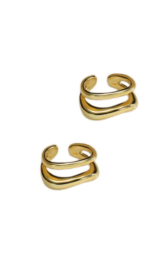 Elegant Gold/Silver Tone Brass Ear Cuff Geometric C Shaped Double Layer Clip On Earrings Jewelry for Everyday Wear