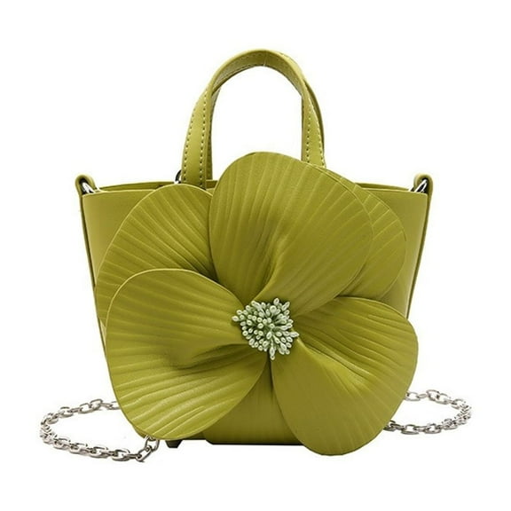 FENOHREFE Elegant PU Leather Floral Purse Small Bucket Bag with Chain Strap for Women Evening Party Crossbody Shoulder Handbag