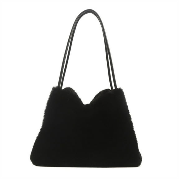 FENOHREFE Elegant Solid Color Furry Bucket Purse for Ladies Spacious Practical Plush Shoulder Bag Handbag for Commuters Students