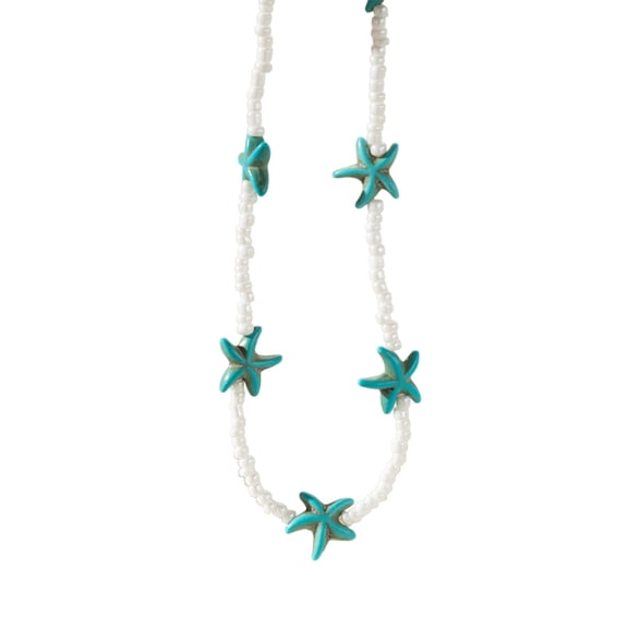 FENOHREFE Elegant Turquoises Beaded Choker Sea Star Pendant Necklace Adjustable Length Neckchain for Women Inspired Jewelry