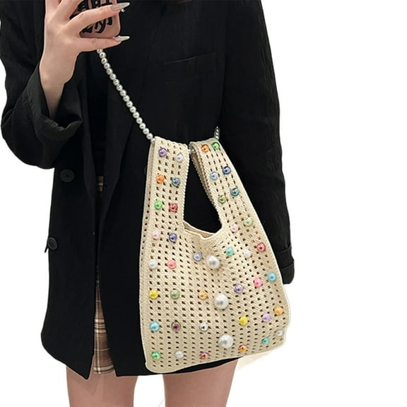 FENOHREFE Elegant Wrist Bucket Bag Sophisticated and Functional Handbag with Beaded Chain Bag for Women and Girls