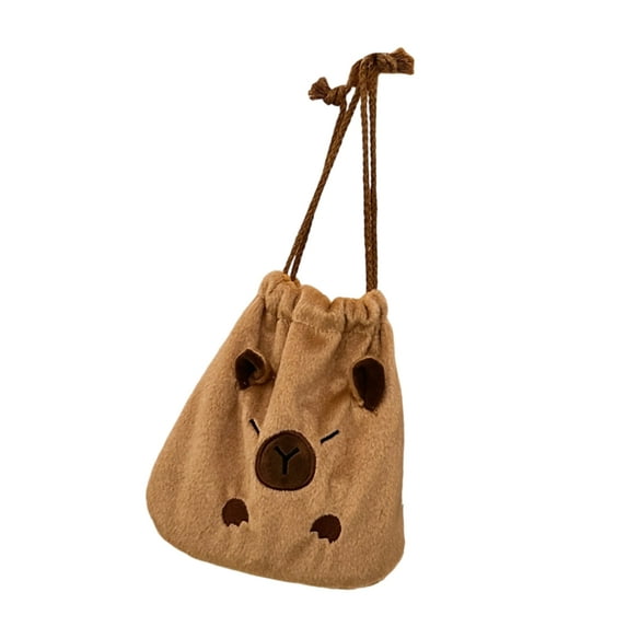FENOHREFE Ergonomic Capybara Print Drawstring Bag Plush Cosmetic Bag Storage Organizer Great for Daily Use and Short Trips