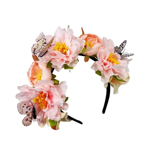 FENOHREFE Fabric Flower Headband for Music Festival with Butterfly Decors Music Festival Accessory Hairhoop Wedding Bride Headwear