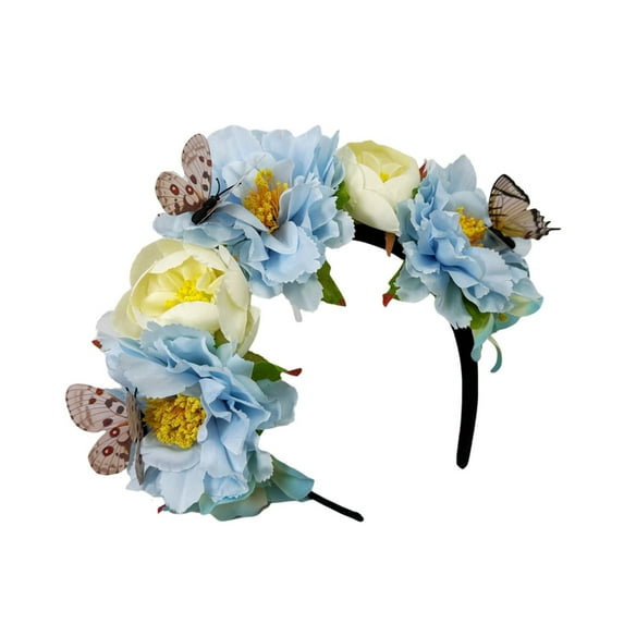 FENOHREFE Fabric Flower Headband for Music Festival with Butterfly Decors Music Festival Accessory Hairhoop Wedding Bride Headwear