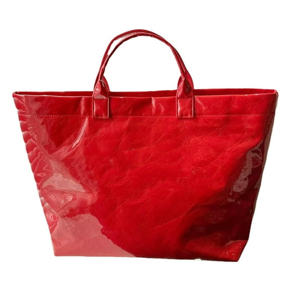 FENOHREFE Fashionable PVC and Kraft Paper Bag with Trendy Letter Print Top Handle Bags Spacious Handbag for Everyday Use