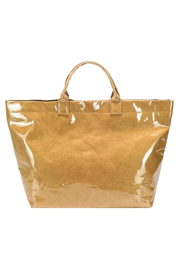Fashionable PVC and Kraft Paper Bag with Trendy Letter Print Top Handle Bags Spacious Handbag for Everyday Use